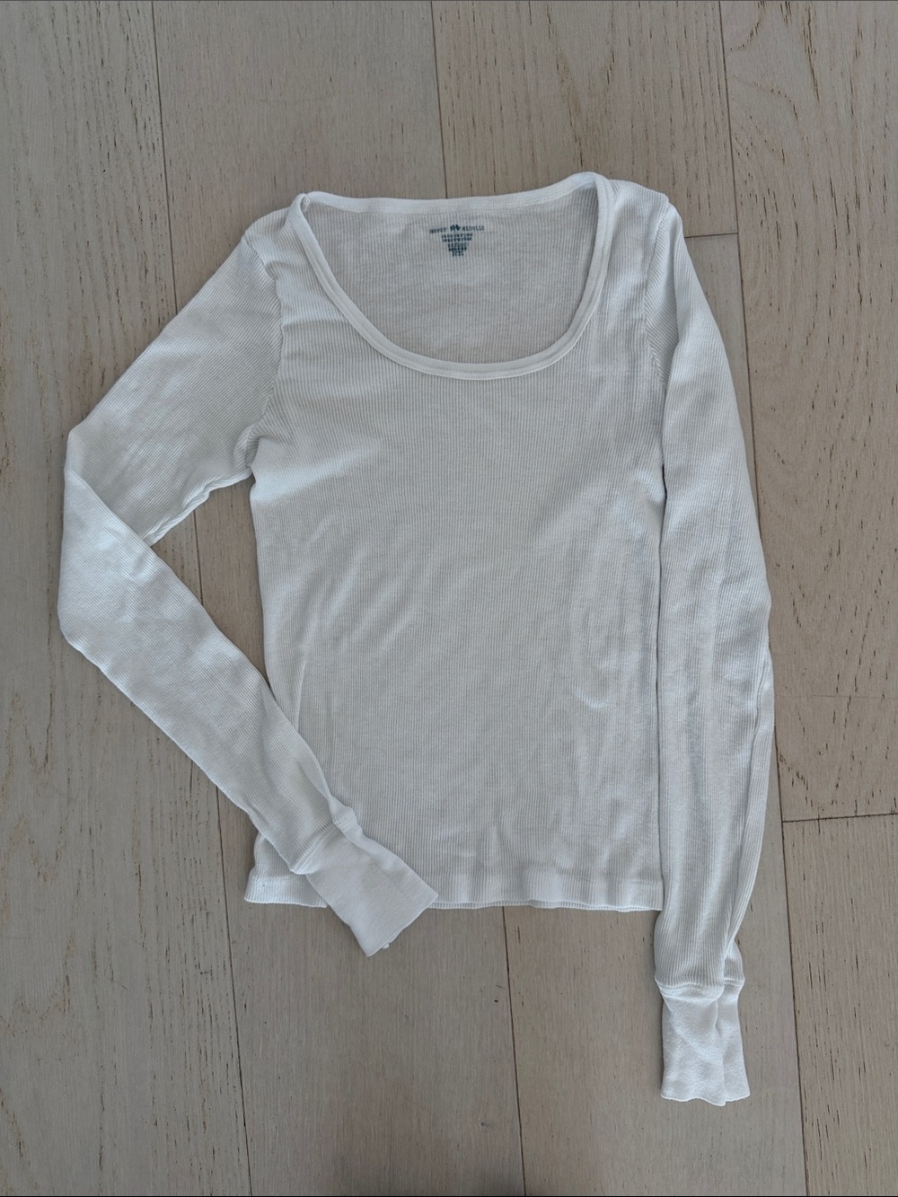 Brandy Melville White Ribbed Long-Sleeve Scoop Neck Top
